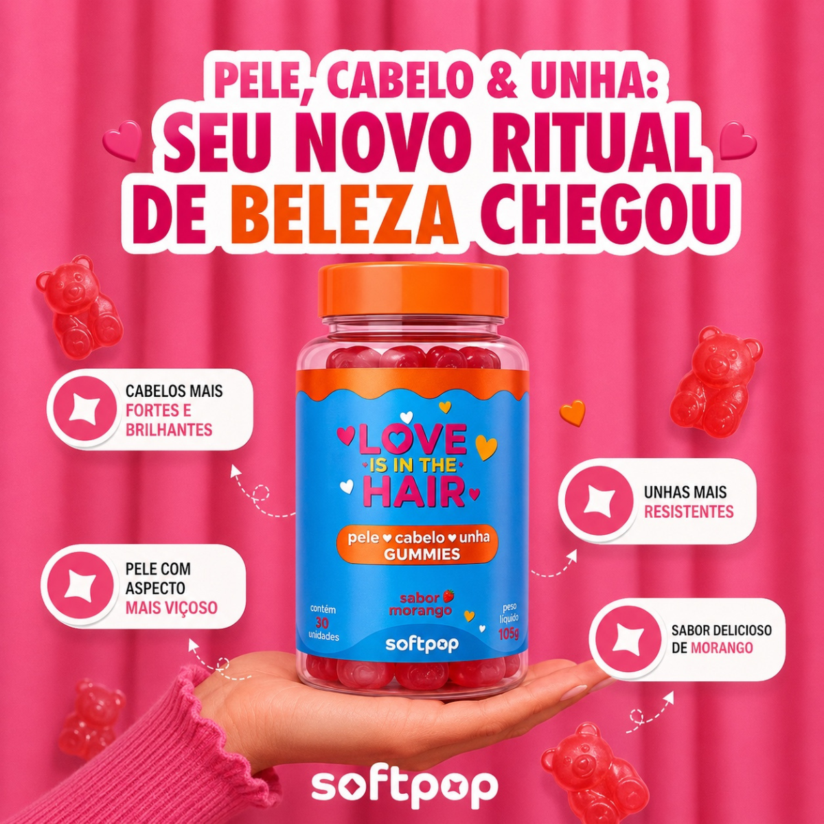 Kit 2 Colágenos em Goma Sabor Morango | Love is in the Hair SOFTPOP