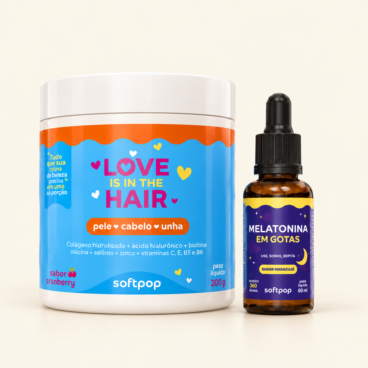 Kit Colágeno em Pó e Melatonina em Gotas | Beauty and Sleep SOFTPOP