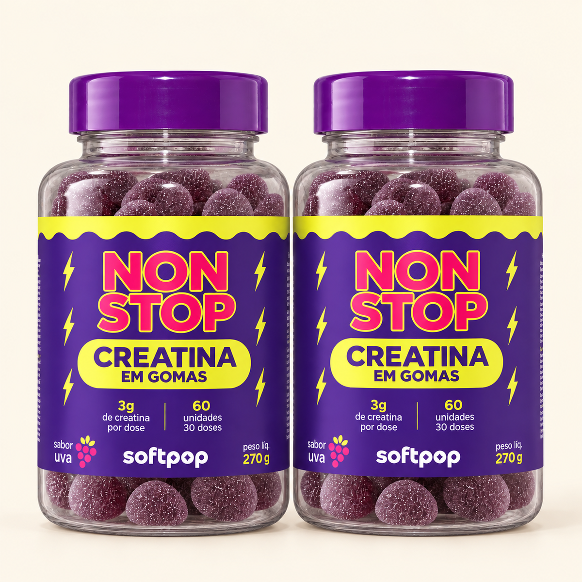 Kit 2 Creatinas em Gomas sabor Uva | Non Stop SOFTPOP